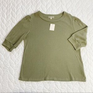Pleione - Sage Green Knit 3/4‎ Sleeve Top - XL